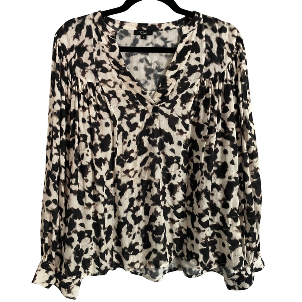 Rails Fable Blurred Cheetah Print V-Neck Blouse Black White Rayon S Career
